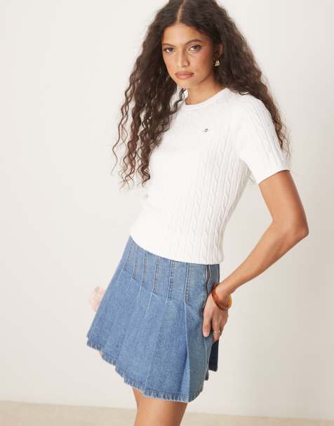 GANT cotton cable knit short sleeve logo jumper in white - view 1