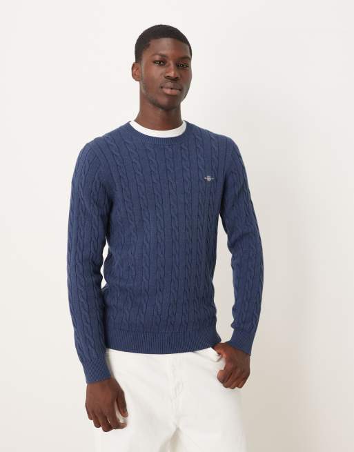 GANT cotton cable knit sweater in navy