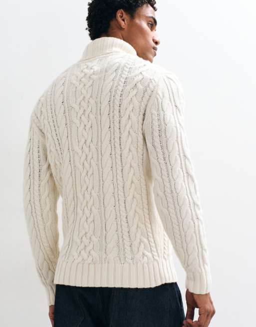 GANT cotton cable knit turtleneck jumper in cream, 5 of 5