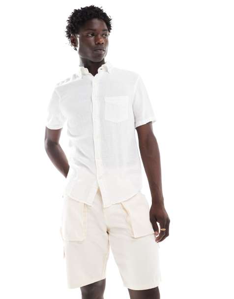 GANT cotton linen texture short sleeve shirt in white - view 1