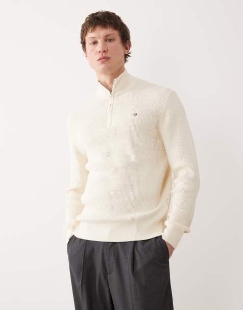 GANT 1/4 zip textured jumper in cream