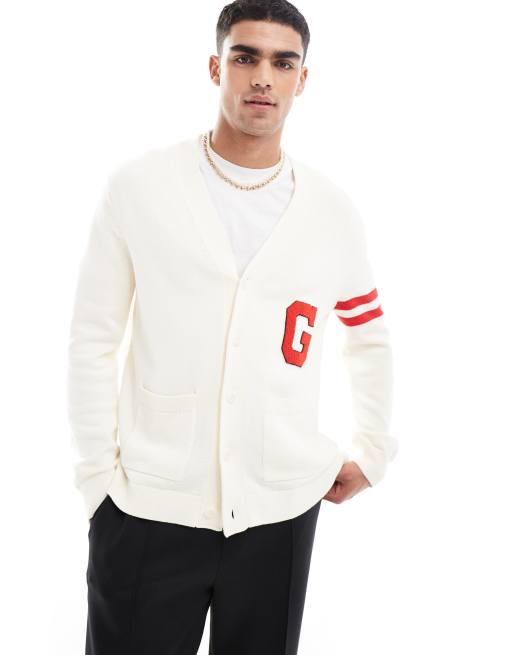GANT - Cremehvid og strikket college-cardigan