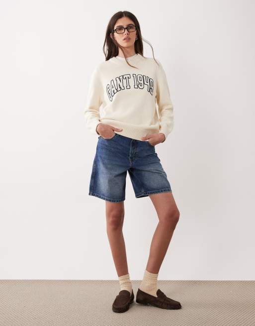 GANT - Cremehvid T-shirt med C-hals i bomuld, 2 af 4