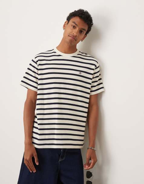 GANT - Cremehvid T-shirt med striber og vaffeltekstur - view 1