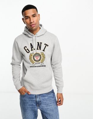 GANT crest logo embroidery relaxed fit hoodie in grey marl