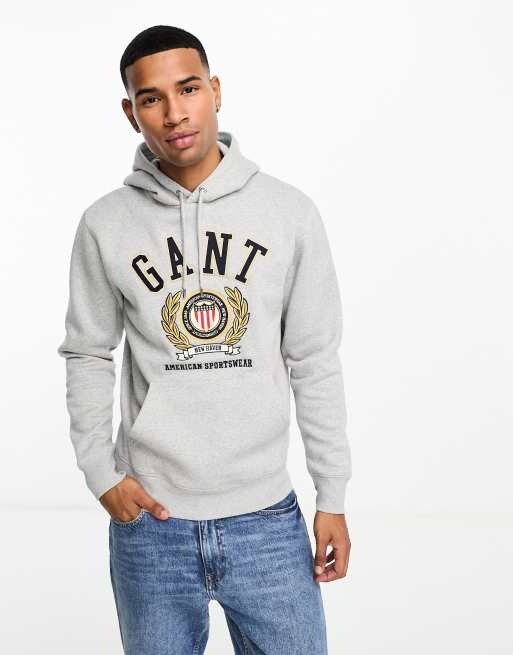 GANT crest logo embroidery relaxed fit hoodie in grey marl | ASOS