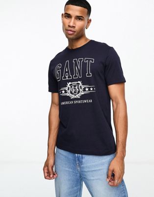 GANT crest logo print t-shirt in navy