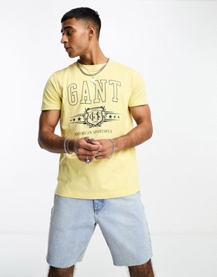 GANT crest logo print t-shirt in yellow