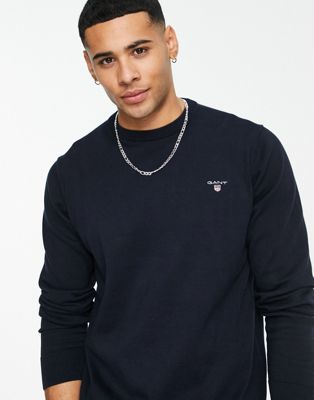 Gant Crew Knit Sweater With Small Logo In Navy | ModeSens