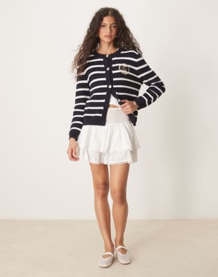 Gant Crew Neck Logo Cardigan In Navy