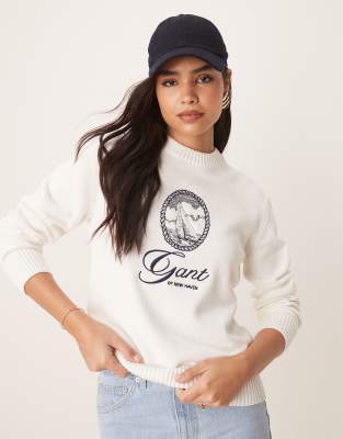 Gant Crew Neck Sweater With Central Embroided Logo