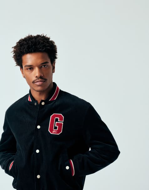 GANT – Czarna sztruksowa kurtka varsity z logo G - view 1