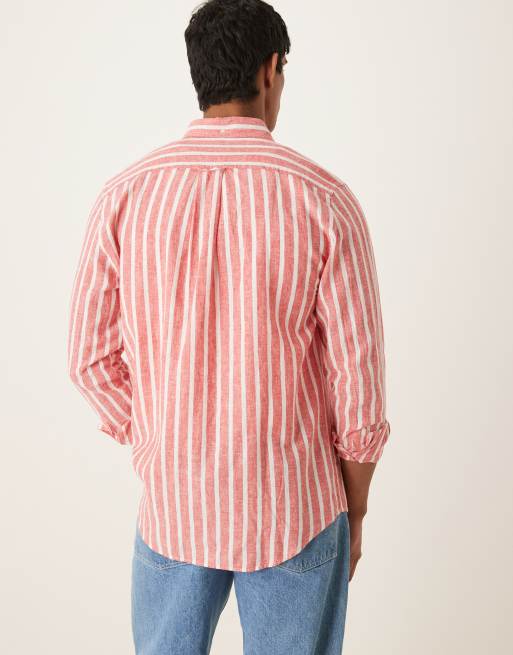 GANT – Czerwona bawełniano-lniana koszula o regularnym kroju w paski, 4 z 4