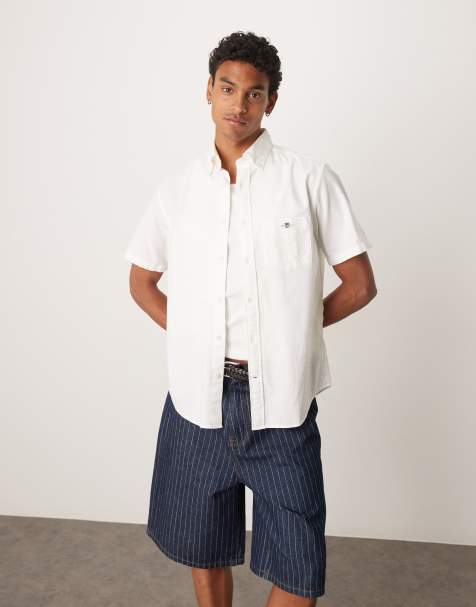 GANT Dobby regular fit short sleeve shirt in white