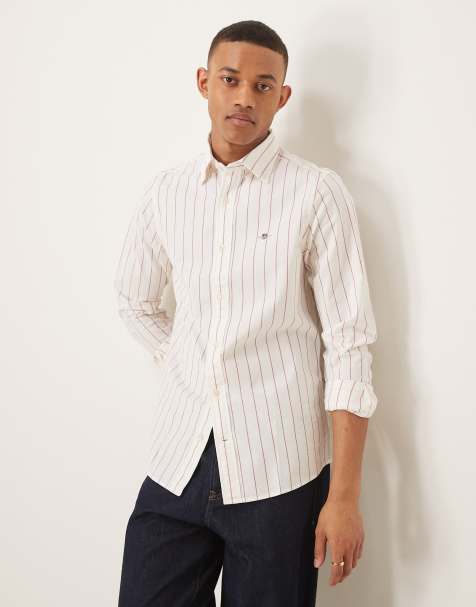GANT shield logo slim fit stripe oxford shirt in red/white
