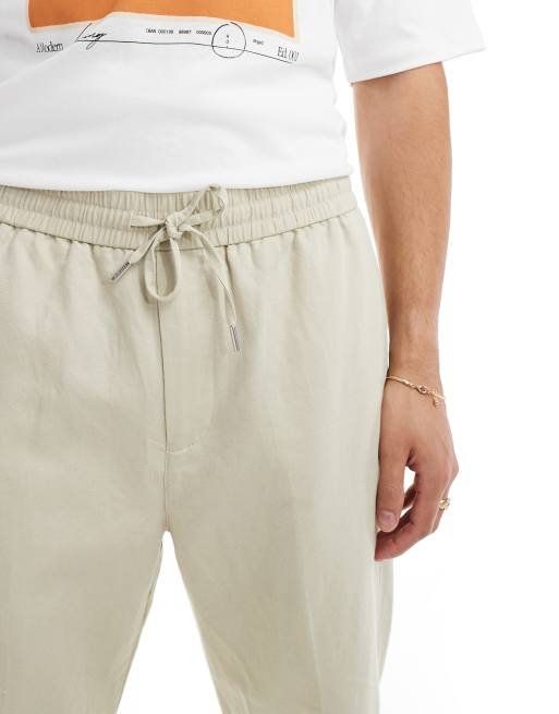 GANT drawcord cotton linen pants in beige