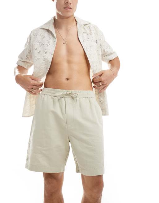 GANT drawcord cotton linen Nike shorts in beige