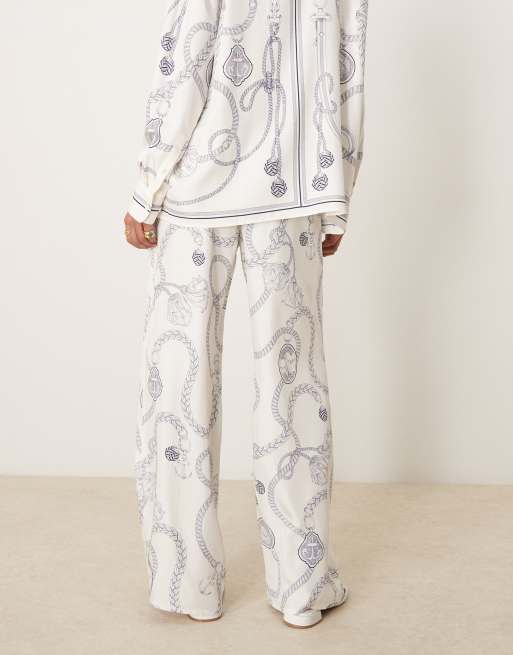 GANT drawstring wide leg chain print pants in off white - part of a set