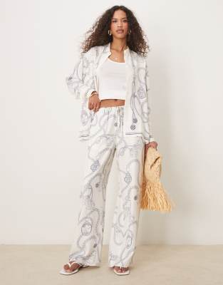 Gant GANT drawstring wide leg chain print trousers co-ord in off white