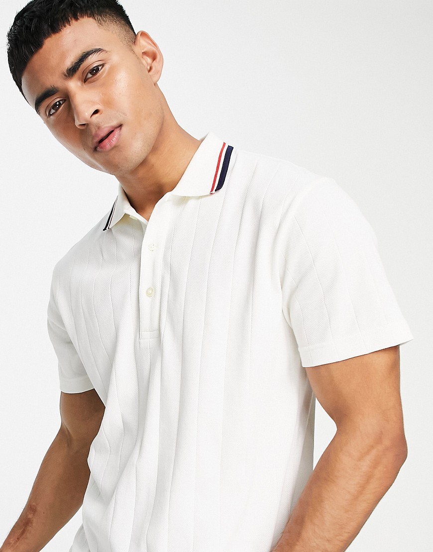 GANT drop needle knit tipped polo regular fit in white