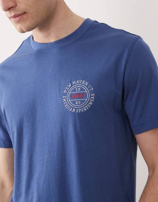 GANT embroidered chest logo t-shirt in blue, 5 of 5