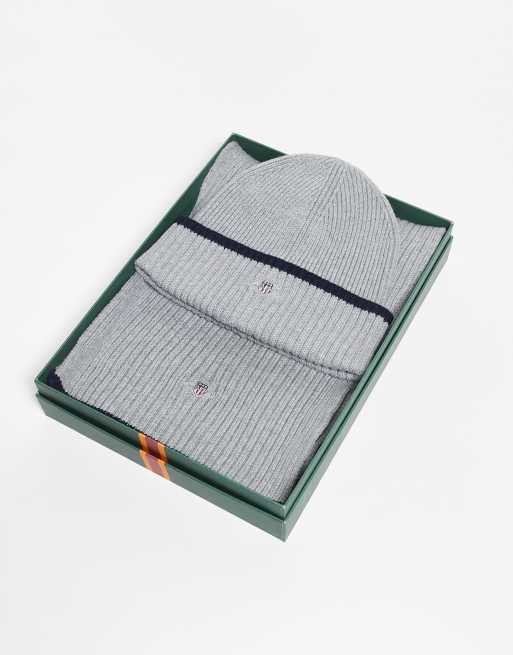 Gant - Essential - Cadeauset van beanie en sjaal met embleemlogo in grijs, 3 van 3