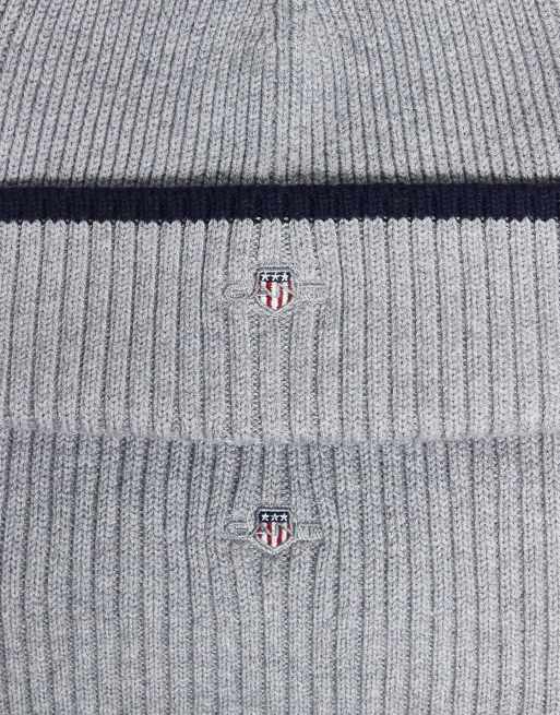 GANT Essential shield logo beanie and scarf gift set in Grey, 2 of 3
