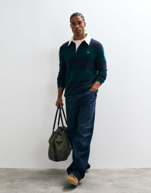 GANT Feinstrick-Pullover aus Lammwolle mit Streifen im Rugby-Stil in Smaragdgrün, 4 von 5