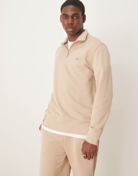 GANT - Felpa beige con zip corta e logo a scudo in coordinato - view 1