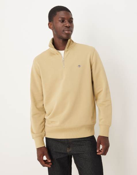 GANT - Felpa beige con zip corta e logo a scudo - view 1