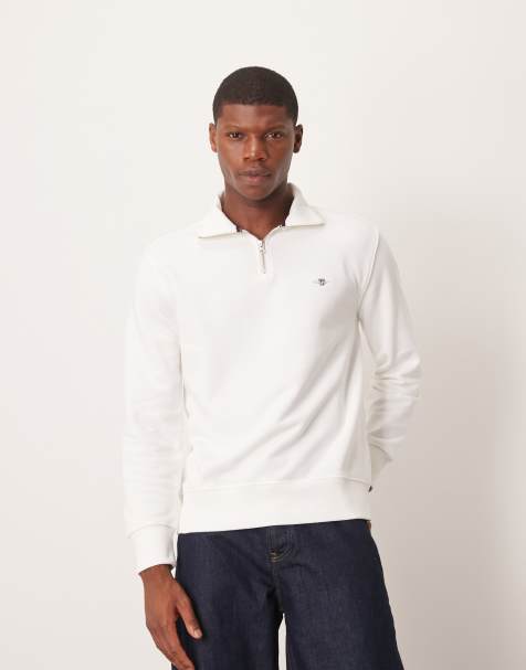 Gant - Felpa bianco sporco con zip corta e logo a scudo - view 1