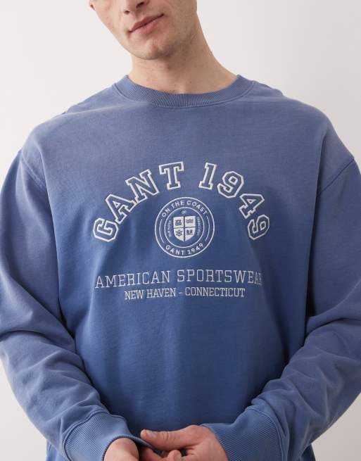 GANT - Felpa blu con logo stile college sul petto, 5 di 5