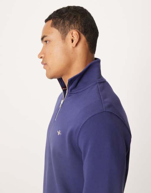 Gant - Felpa blu con zip corta e logo a scudo, 4 di 5