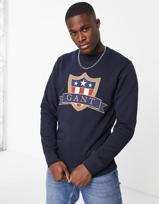 GANT - Felpa blu navy con grande stemma con logo