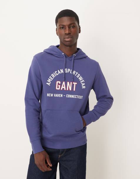 GANT - Felpa con cappuccio blu con logo stile college - view 1