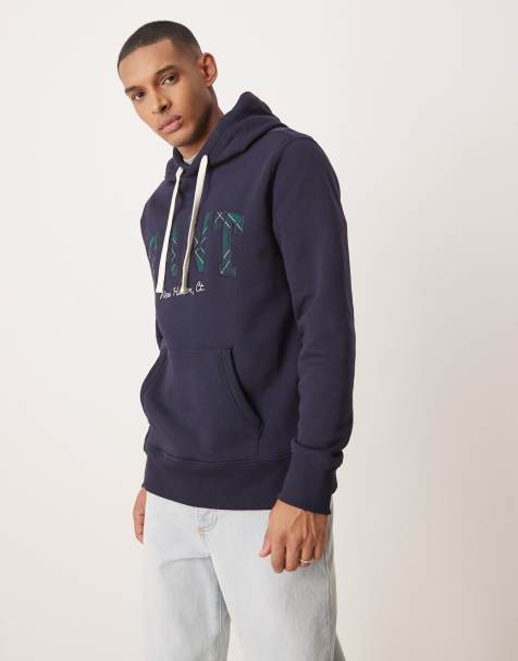 GANT - Felpa con cappuccio blu navy con logo a quadri scozzesi - view 1