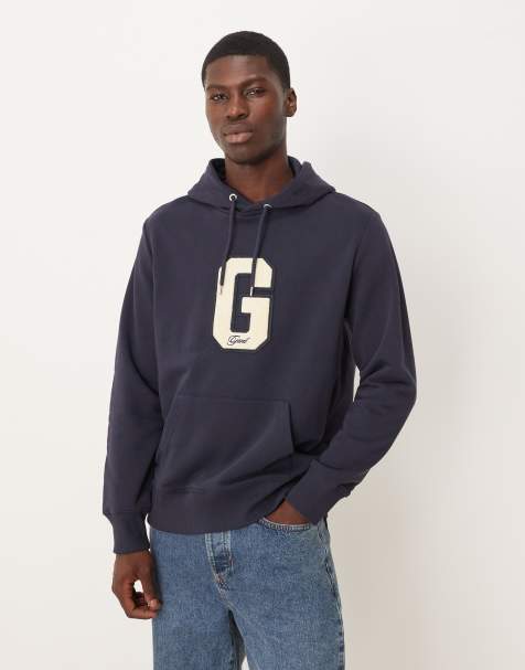 GANT - Felpa con cappuccio blu navy con logo stile college - view 1