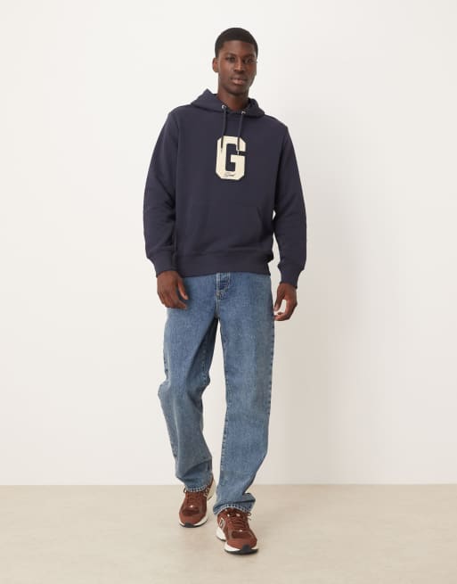 GANT - Felpa con cappuccio blu navy con logo stile college, 2 di 5