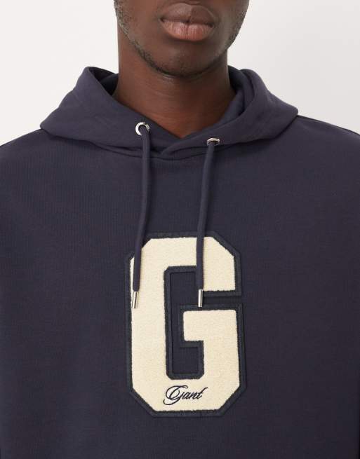 GANT - Felpa con cappuccio blu navy con logo stile college, 5 di 5