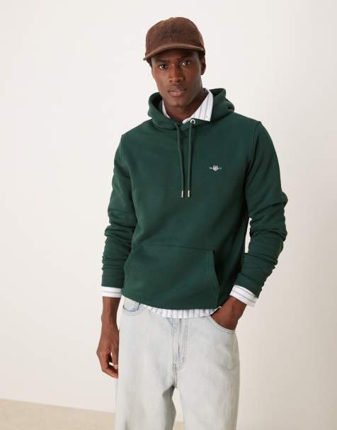 GANT - Felpa con cappuccio verde scuro con logo a scudo - view 1