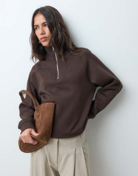 GANT felpa con mezza zip marrone - view 1