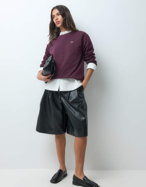 GANT felpa girocollo con logo a scudo, color prugna, 2 di 4