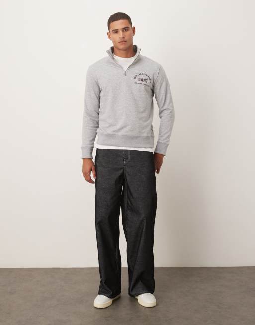 GANT - Felpa grigia con zip corta e logo stile college, 2 di 5