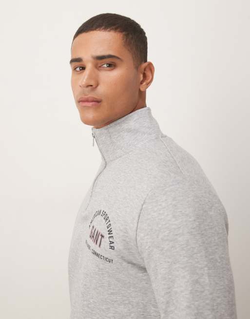 GANT - Felpa grigia con zip corta e logo stile college, 4 di 5