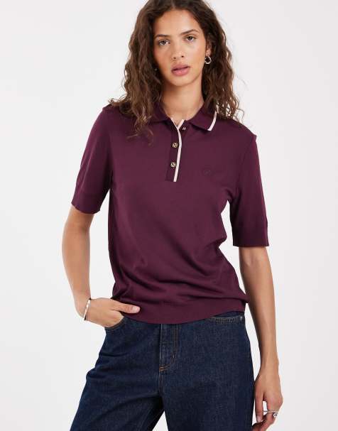 Gant fitted contrast tipped polo in burgundy - view 1