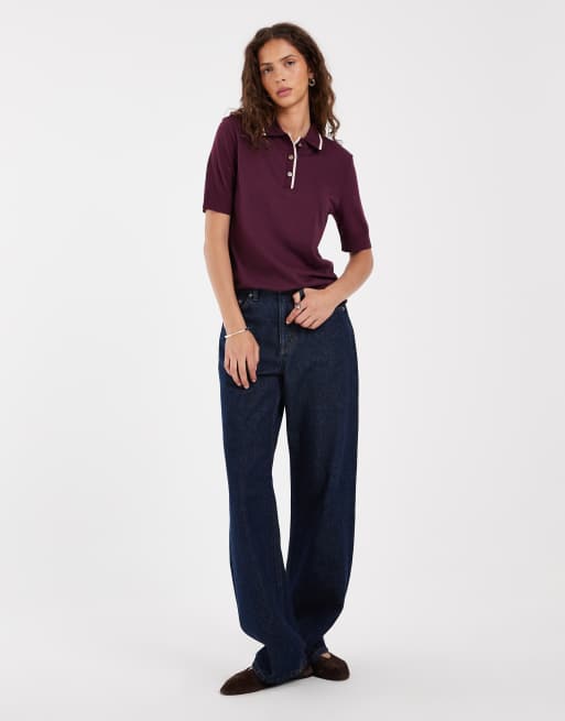 Gant fitted contrast tipped polo shirt in burgundy, 2 of 4