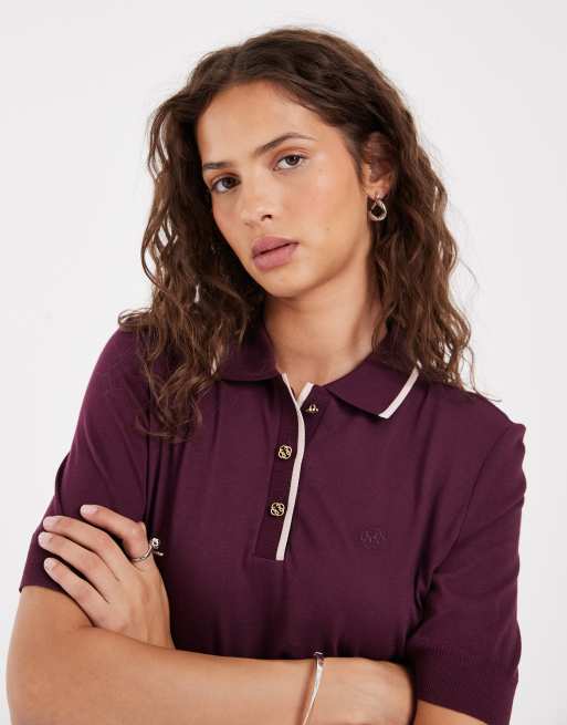Gant fitted contrast tipped polo shirt in burgundy, 3 of 4