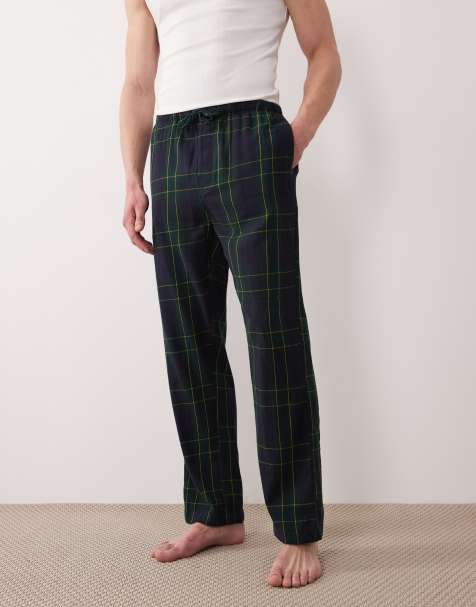 GANT flannel check pyjama pants in green and navy - view 1