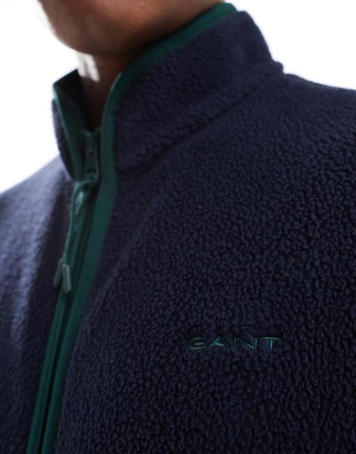 GANT - Fleece bodywarmer met rits en logo in marineblauw, 3 van 4