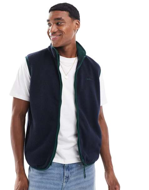 GANT fleece zip up gilet with logo in navy - view 1
